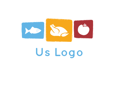 tomato, poultry and fish in squares logo