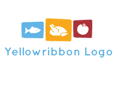 tomato, poultry and fish in squares logo
