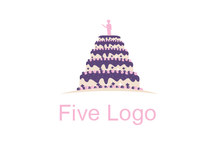 5 tier or layer cake with a figurine logo