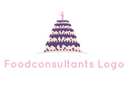 5 tier or layer cake with a figurine logo