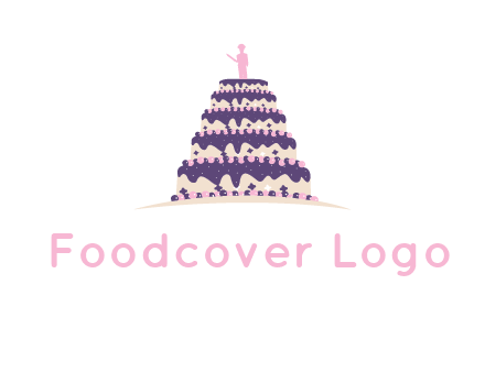 5 tier or layer cake with a figurine logo