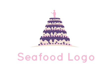 5 tier or layer cake with a figurine logo