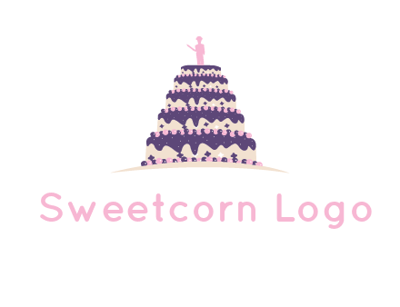 5 tier or layer cake with a figurine logo
