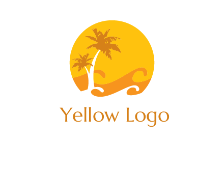 sun logo with palm trees and waves in front