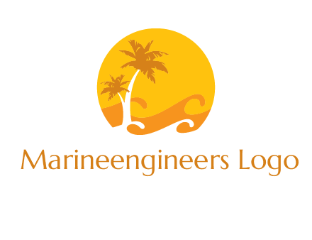 sun logo with palm trees and waves in front