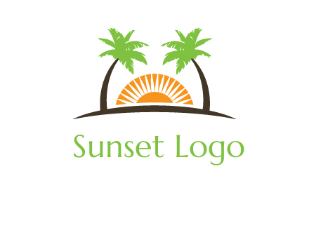 palm trees and sunset on the horizon forming a face