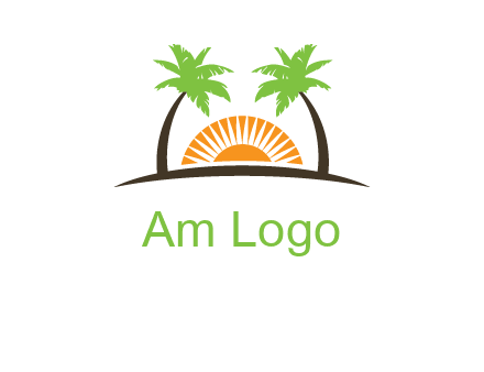 palm trees and sunset on the horizon forming a face