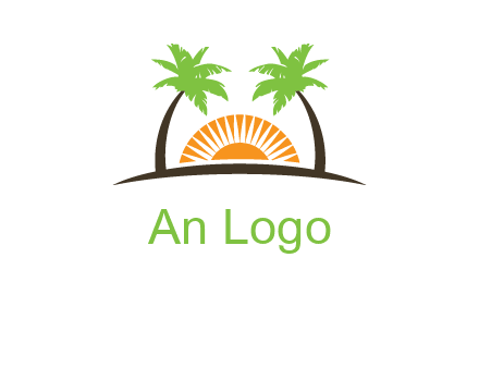 palm trees and sunset on the horizon forming a face