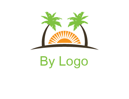 palm trees and sunset on the horizon forming a face