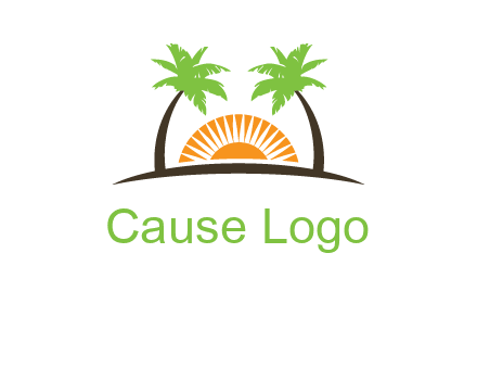 palm trees and sunset on the horizon forming a face