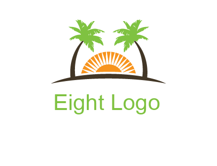 palm trees and sunset on the horizon forming a face