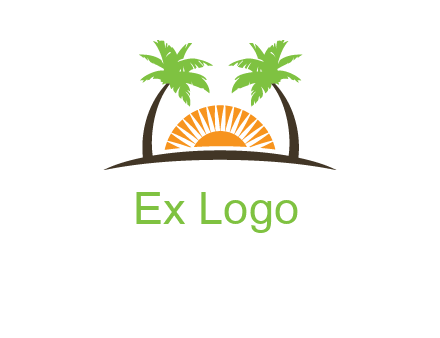 palm trees and sunset on the horizon forming a face