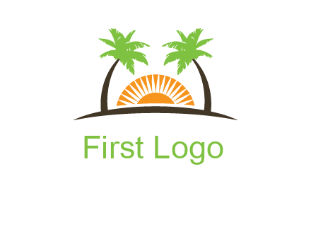 palm trees and sunset on the horizon forming a face
