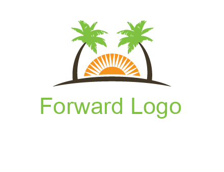 palm trees and sunset on the horizon forming a face