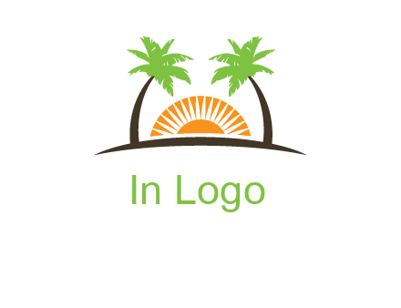 palm trees and sunset on the horizon forming a face