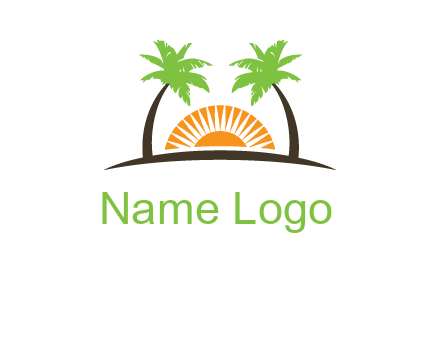 palm trees and sunset on the horizon forming a face