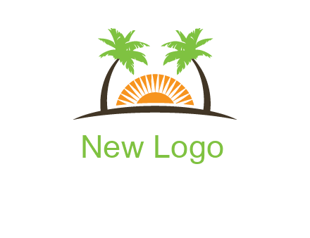 palm trees and sunset on the horizon forming a face