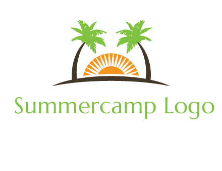 palm trees and sunset on the horizon forming a face