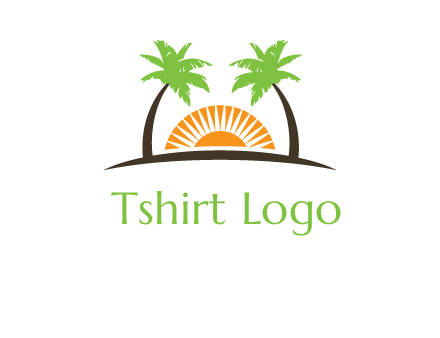 palm trees and sunset on the horizon forming a face