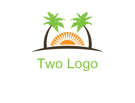 palm trees and sunset on the horizon forming a face