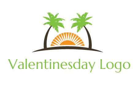 palm trees and sunset on the horizon forming a face