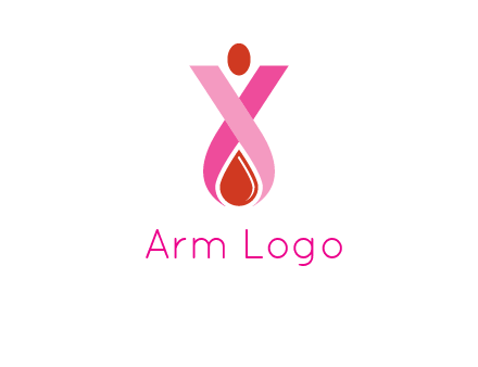 upside down breast cancer ribbon with dot and drop of blood logo