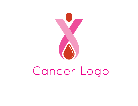 upside down breast cancer ribbon with dot and drop of blood logo