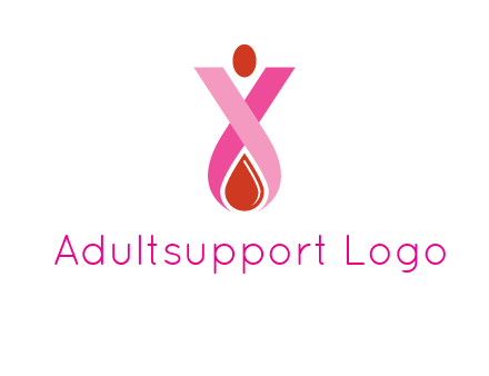 upside down breast cancer ribbon with dot and drop of blood logo