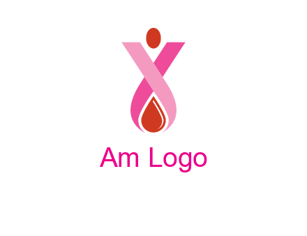 upside down breast cancer ribbon with dot and drop of blood logo