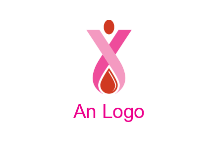 upside down breast cancer ribbon with dot and drop of blood logo