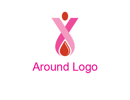 upside down breast cancer ribbon with dot and drop of blood logo