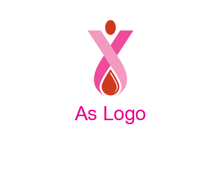 upside down breast cancer ribbon with dot and drop of blood logo
