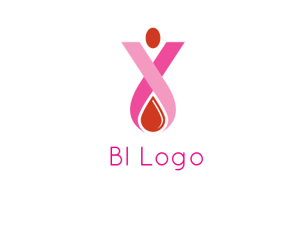 upside down breast cancer ribbon with dot and drop of blood logo