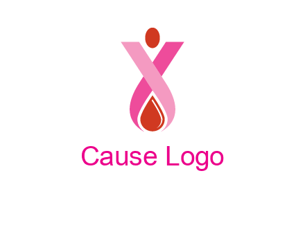 upside down breast cancer ribbon with dot and drop of blood logo