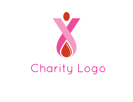 upside down breast cancer ribbon with dot and drop of blood logo