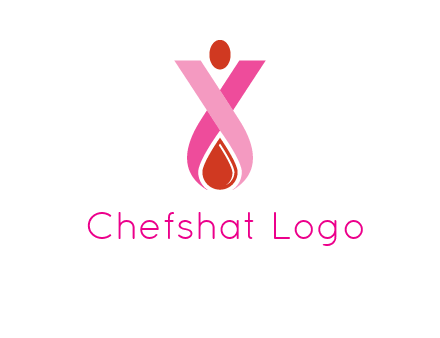 upside down breast cancer ribbon with dot and drop of blood logo
