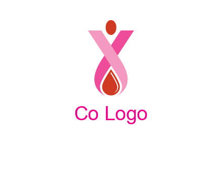 upside down breast cancer ribbon with dot and drop of blood logo