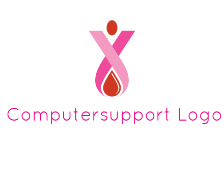 upside down breast cancer ribbon with dot and drop of blood logo