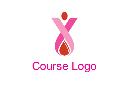 upside down breast cancer ribbon with dot and drop of blood logo