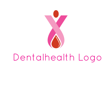 upside down breast cancer ribbon with dot and drop of blood logo