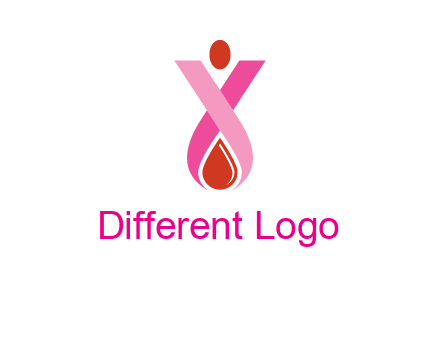 upside down breast cancer ribbon with dot and drop of blood logo