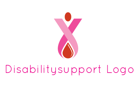 upside down breast cancer ribbon with dot and drop of blood logo