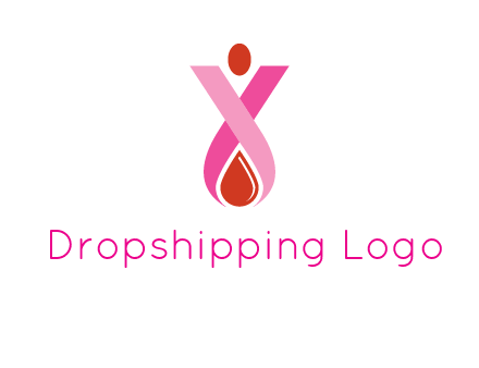 upside down breast cancer ribbon with dot and drop of blood logo