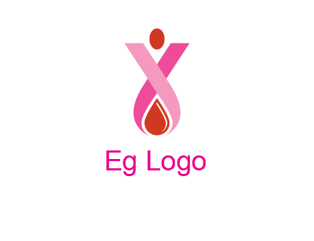 upside down breast cancer ribbon with dot and drop of blood logo