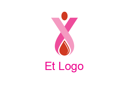 upside down breast cancer ribbon with dot and drop of blood logo