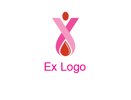 upside down breast cancer ribbon with dot and drop of blood logo