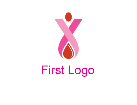 upside down breast cancer ribbon with dot and drop of blood logo