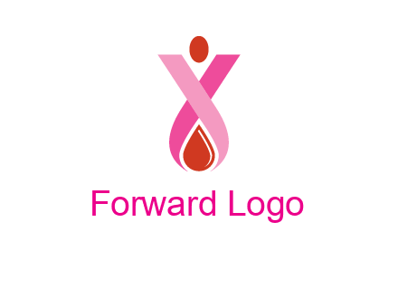 upside down breast cancer ribbon with dot and drop of blood logo