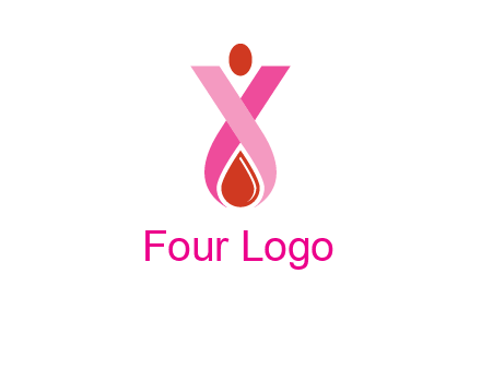 upside down breast cancer ribbon with dot and drop of blood logo