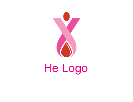 upside down breast cancer ribbon with dot and drop of blood logo